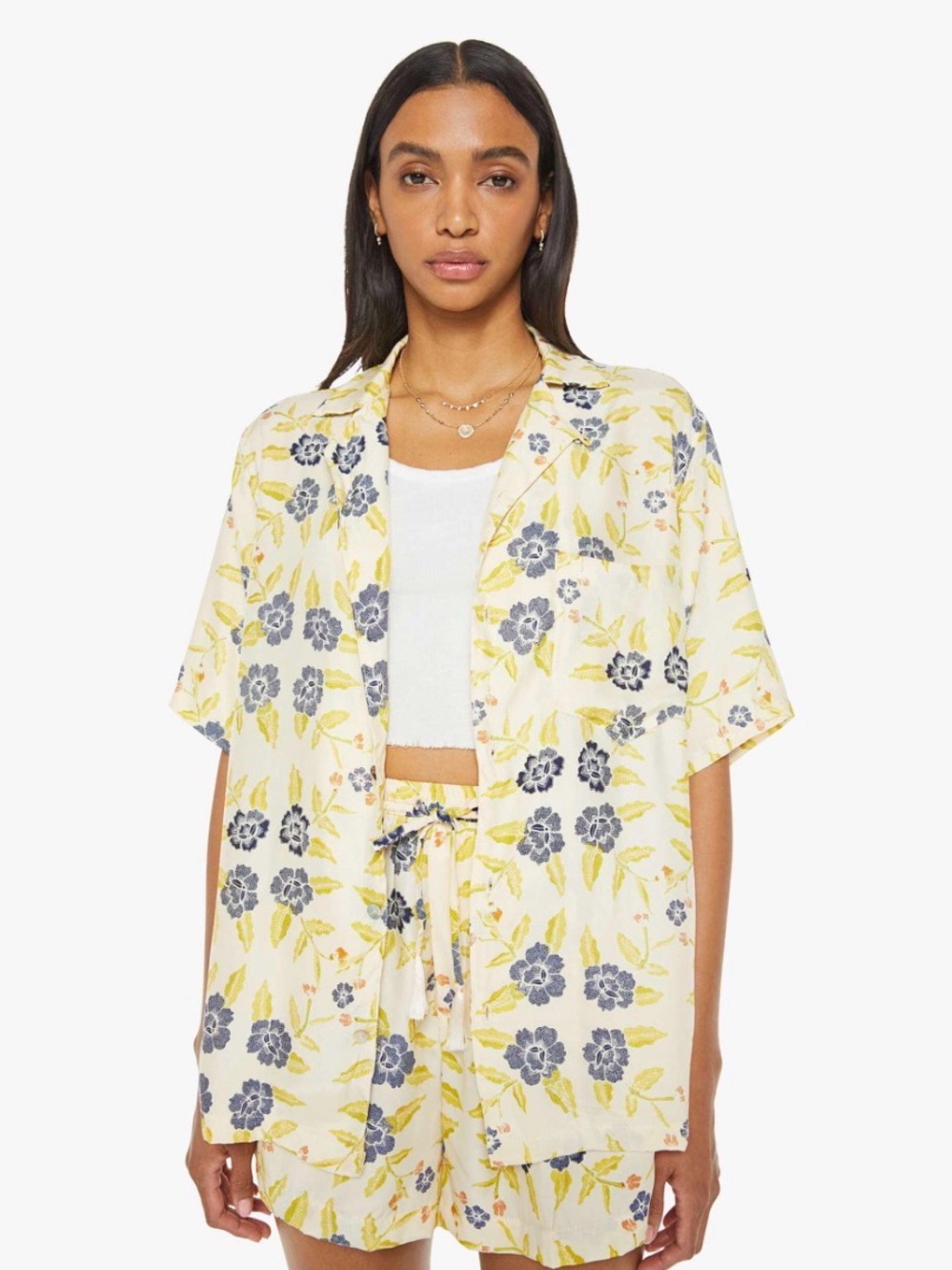 Natalie Martin Collection Kevin Shirt Jasper Shorts Matching Set Floral Silk L